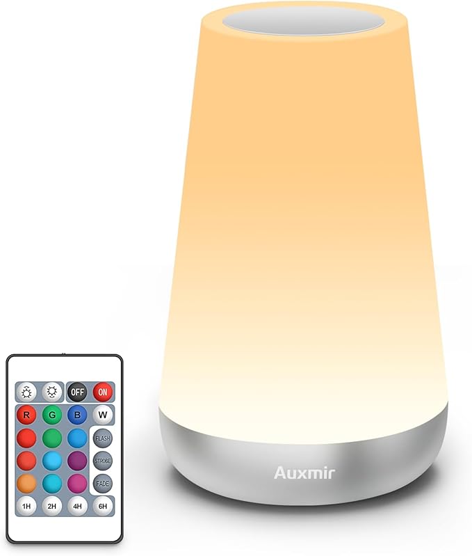 Auxmir Night Light for Kids Baby, 2500mAh13 RGB Colors & 5 Brightness, Portable Rechargeable LED Bedside Lamp for Baby Nursery, Night Lights for Bedroom Living Room Bathroom Hallways, Silver