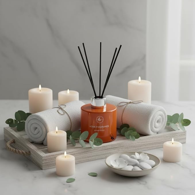 Reed Diffuser Set – 3.38 fl oz (120ml) | Premium Clean Oil Scent Diffuser with Orange & English Pear Freesia Fragrance | Elegant Home Décor, Holidays & Hotel Collection.