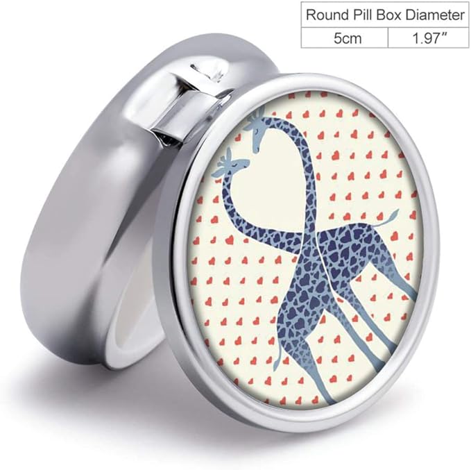 Giraffes Pill Box Purse Pocket Small Round Silver Pill Case Decorative Box Metal Medicine Vitamin Pill Organizer Portable Unique Gift