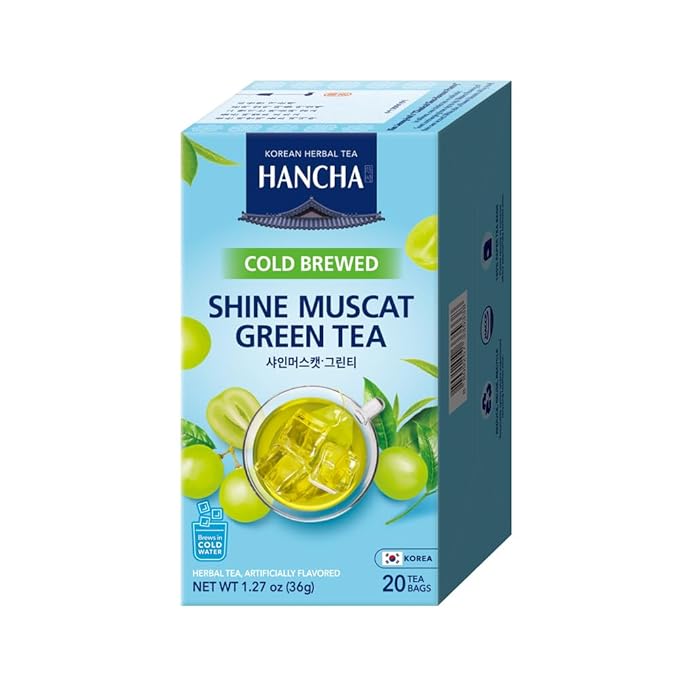 Damtuh Shine Muscat Green Tea Cold Brew – Refreshing Fruit Green Tea with Real Leaves & Muscat Flavor – Lightly Caffeined Iced Herbal Tea Bags for Summer Hydration (1.8g x 20 Count)