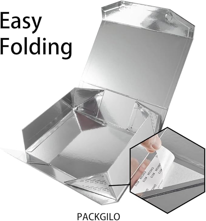 1Pcs 13x9x4 Inches Silver Gift Boxes with Lids for Presents Magnetic gift box large Gift Box for Bridesmaid Proposal，Groomsman (Glossy Silver)