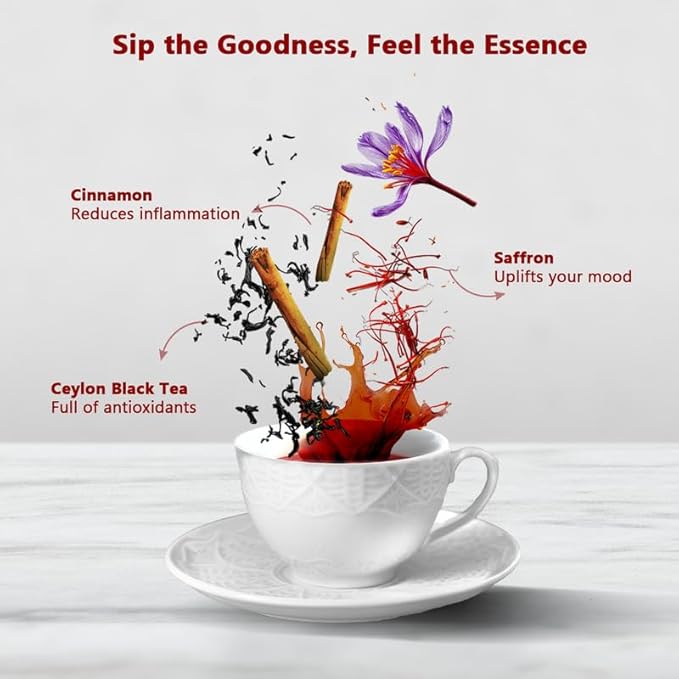Olinda Saffron Black Tea Organic Ceylon Tea Cinnamon Naturally Caffeinated Aromatic Herbal Tea For Women 28 Tea Bags