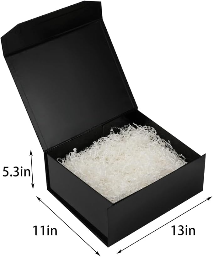 1 Pcs Black Gift Box Large 13x11x5.3 Inch Large Black Gift Box Large Magnetic Gift Box with Crinkle Paper Black Large Gift Box with Shredded Paper Luxury Gift Boxes with Lids for Presents