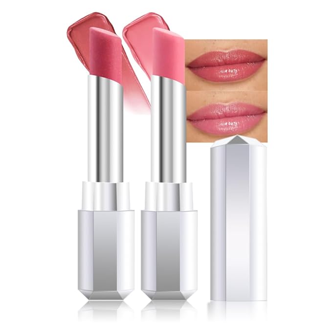 evpct 2Pcs Dusty Pink Honey Lipstick Tinted Lip Balm, Sheer Hydrating Shine Tinted Lipstick for Women, Moisturizing Lip Color, Nourishing Tinted Lip Balm Plumper Gloss Stain, Glossy Shiny Finish