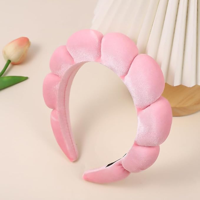 Spa Headbands for Washing Face or Makeup, Sponge Bubble Skincare Headbands, Puffy Terry Cloth Hairband for Women, Skin Care Makeup Headwear Hair Accessories for Girls
