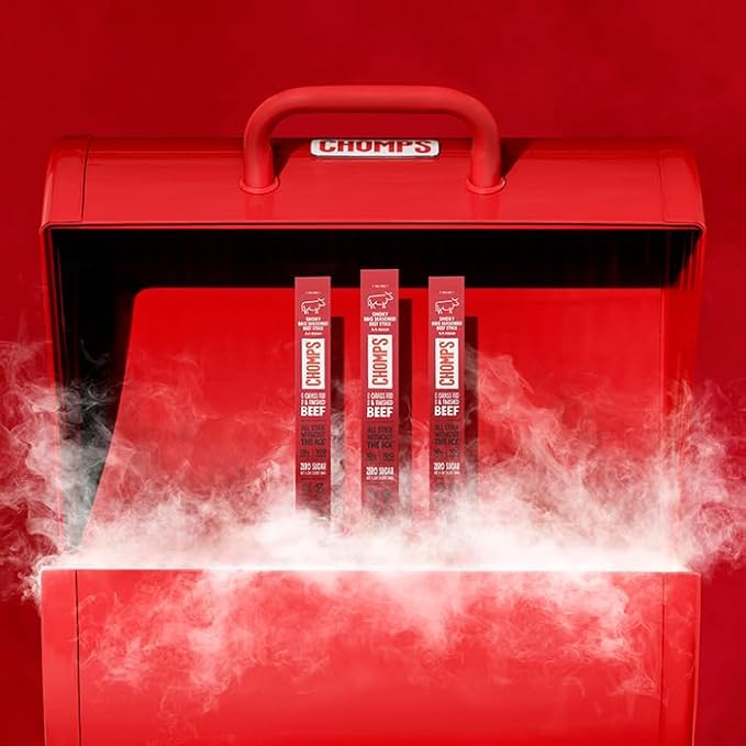 Chomps Grass-Fed and Finished Smoky BBQ Beef Jerky Snack Sticks 10-Pack - Keto, Paleo, Whole30, 10g Lean Meat Protein, Gluten-Free, Zero Sugar Food, Non-GMO