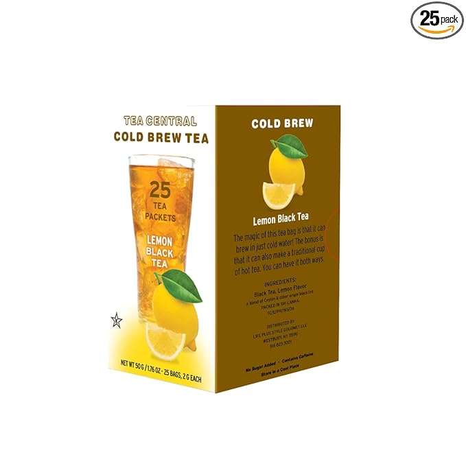 Life Plus Style Gourmet TEA CENTRAL Lemon Black Tea with Organic Ceylon Black Tea Lemon Unsweetened Iced Tea Refreshing Tea Beverages Natural Flavored Cold Brew Everyday Wellness Iced Drink 25 Tea Bags