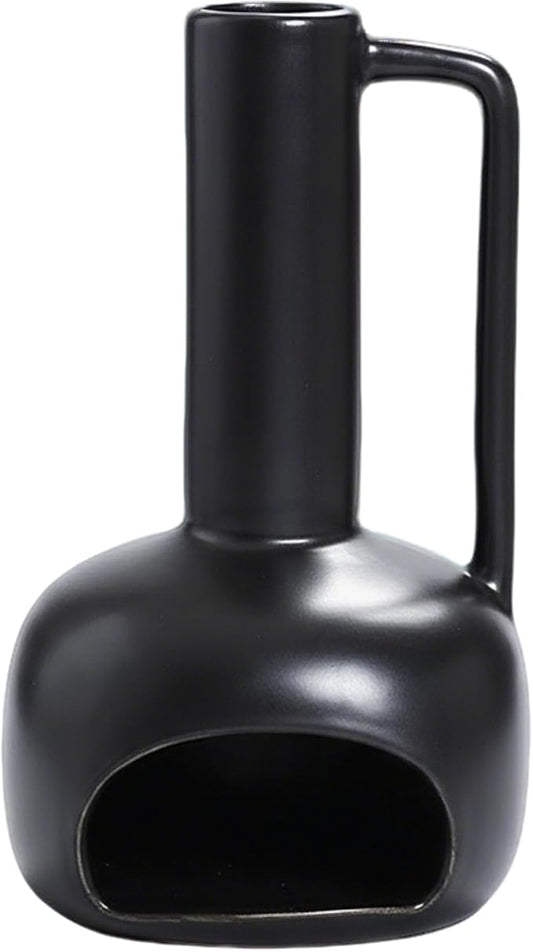 Simcat Handmade Ceramic Holder Incense Burner for Palo Santo Sticks Sage Bundles Candlestick, Suitable for Yoga Meditation Room Home Decor (Black)
