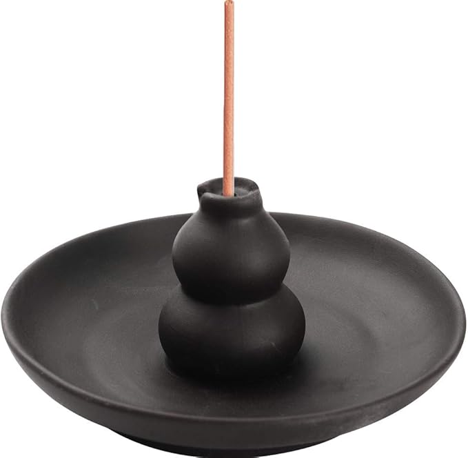 Black Glazed Ceramic Incense Burner, Bottle Gourd Shaped Incense Holder