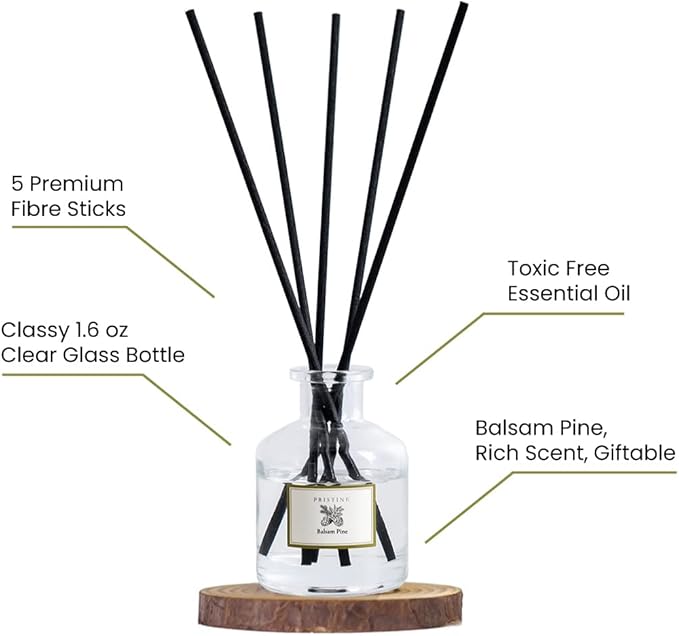 PRISTINE Balsam Pine & Fir Wood Fragrance Reed Diffuser, Oil & Room Diffusers with Reeds Stick Set | Refreshing Home Fragrance Scent Diffuser