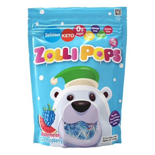 Zollipops Clean Teeth Pops Sugar Free Candy with Xylitol, Dye-Free Lollipops - Keto & Diabetic-Friendly, Dentist-Approved Treats for Kids (Watermelon-Blue Raspberry, 5.2 oz)