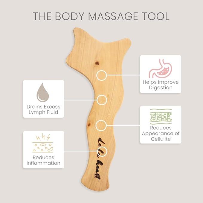 de la heart Wooden Lymphatic Body Massage Tool | Handheld Body Sculpting & Cellulite Massager for Circulation, Muscle Relaxation & Skin Firming | Smooth Wood Maderotherapy Tool for Home Use