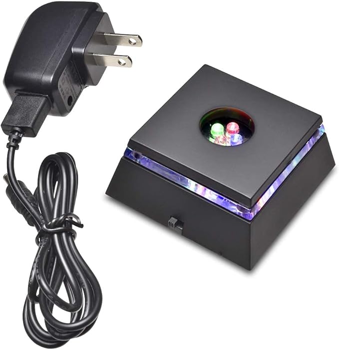 4 LED Display Base - LED Light Display Stand - Light Stand for Crystal Glass Art - Battery Operated LED Base Stand w/ Color Changing Lights - 2.5" Illuminated Holder