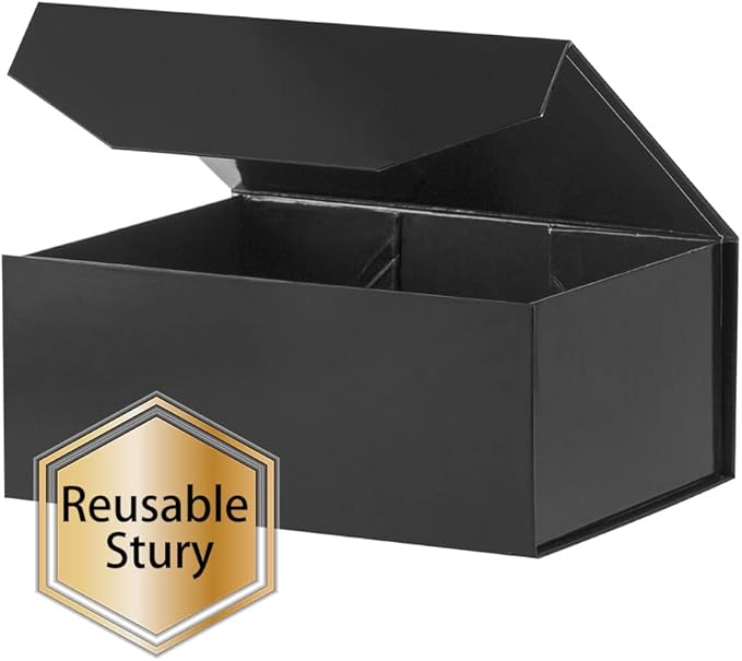 1Pcs Black 9.5x7x4 Inch Gift Box, Small Magnetic Box with Lid Black Small Gift Boxes for Groomsman proposal Foldable Magnetic Closure Storage Boxes