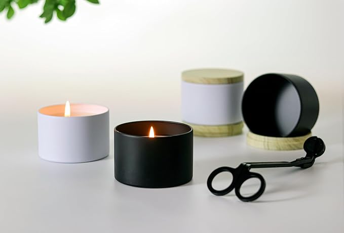 Aroparc Candle Tins 8oz with Lids, 24 Pack Seamless Candle Containers for Candle Making Supplies Empty Candle Jars - Wood Grain Lids Black Tins
