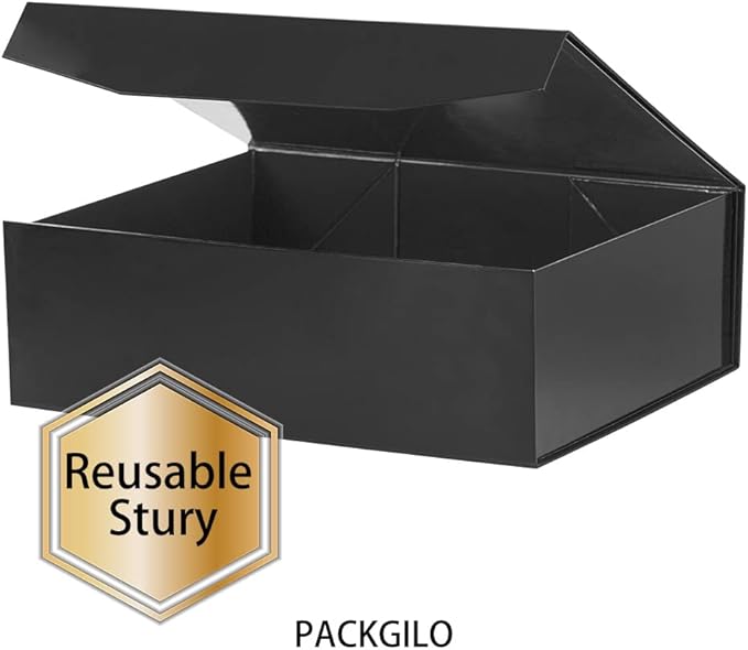 Black Extra Large Gift Box with Lid 4 Pcs 16.5 x 13 x 5.3 Inches, Gift Box large Black Gift Boxes for Presents Clothes Robe Wedding Dress Sweater,Reusable Foldable Bridesmaid Proposal Box（Glossy）