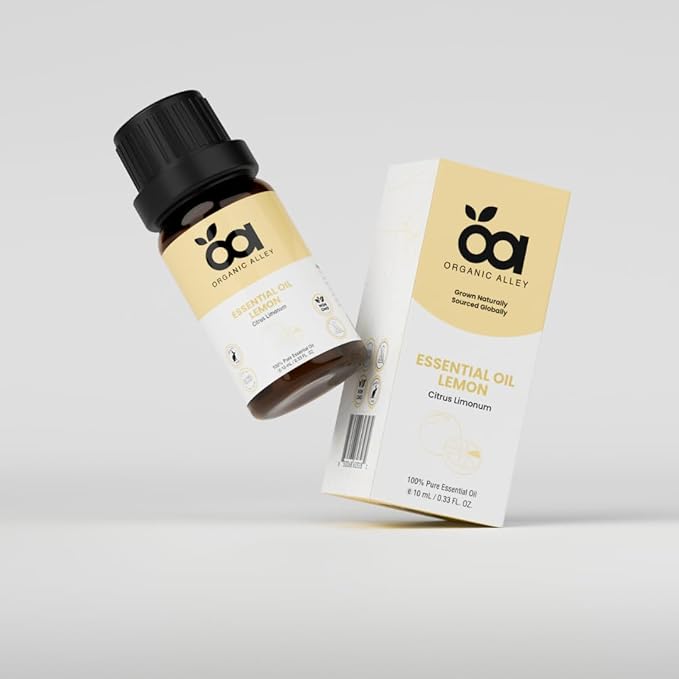 Lemon Essential Oil by Organic Alley (0.33 Fl Oz) | 100% Pure, Undiluted, Natural Citrus Limonum Oil | Lemon Oil for Skin, Cleaning, Therapeutic Grade | Fresh, Zesty Scent