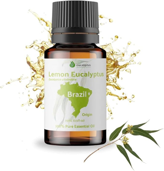 Lemon Eucalyptus Oil by Eucaliptus from Brazil - Pure Lemon Eucalyptus - 100% Pure Steam Distilled Natural Aceite de Eucalipto Limón - Aromatherapy - Premium Therapeutic Grade (15ml)
