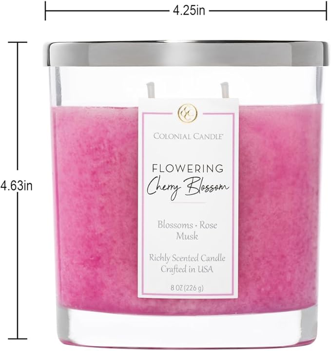Colonial Candle Flowering Cherry Blossom Scented Candle Jar, Highly Fragranced Candles for Home Scented, Mottled Wax Candle, 2 Wick, 8 oz - Made in The USA
