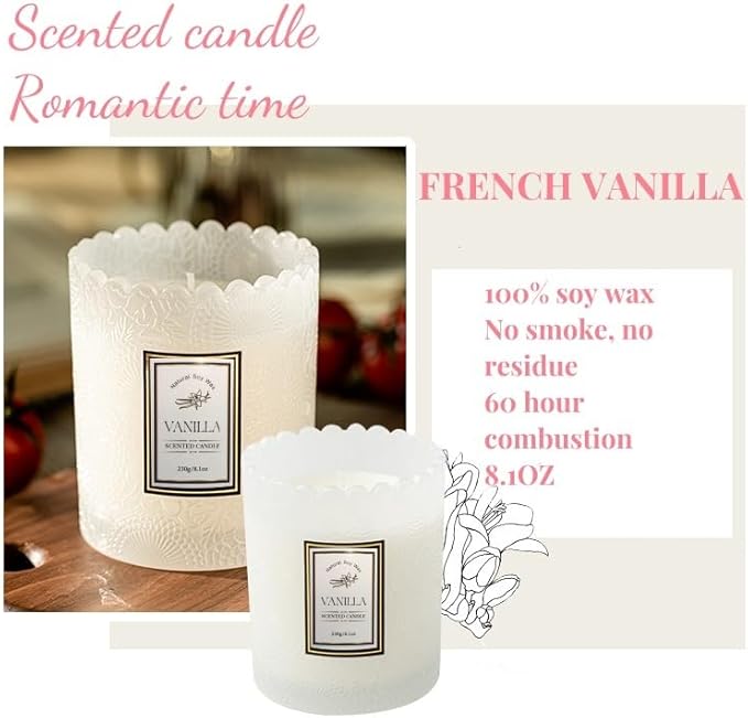 Candles Gifts for Women, French Vanilla Scented, Natural Soy Candle, 8.1 oz 60 Hours Burn, Candles for Home Scented