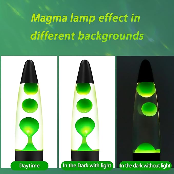 Green Magma Liquid Motion Lamp with Black Base, Mood Lamps for Adults Kids and Boys as Night Light, Glitter Lamps Decoration for Christmas Thanksgiving Day