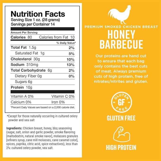 Chef's Cut Real Smoked Chicken Breast Honey Barbecue Jerky, 14 Ounce