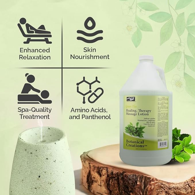 PRO NAIL - Healing Therapy Massage Lotion - Professional Pedicure, Body and Hot Oil Manicure, Infused with Natural Oils, Vitamins, Panthenol and Amino Acids (Green Tea, 1 Gallon)
