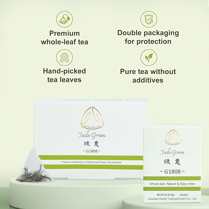 GTGLOTRA Full-Leaf Loose Green Tea, 24 Pyramid Bags(4 Pack), 100% Natural No Additives, Caffeine Alternative to Coffee, Easy Brew, Biodegradable Tea Whole Leaf Tea Sampler,, Family Size, Suitable for Gifts, Office Reception