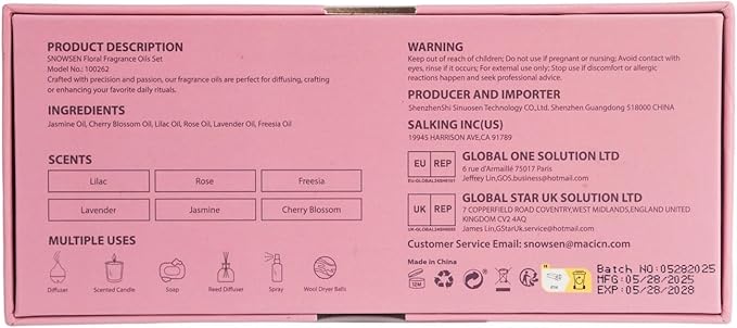 Floral Essential Oil Set, Premium Essential Oils for Diffusers for Home, Includes Lilac, Freesia, Jasmine, Cherry Blossom, Rose and Lavender Candle Scents for Candle Making, DIY Soaps,Cleaning