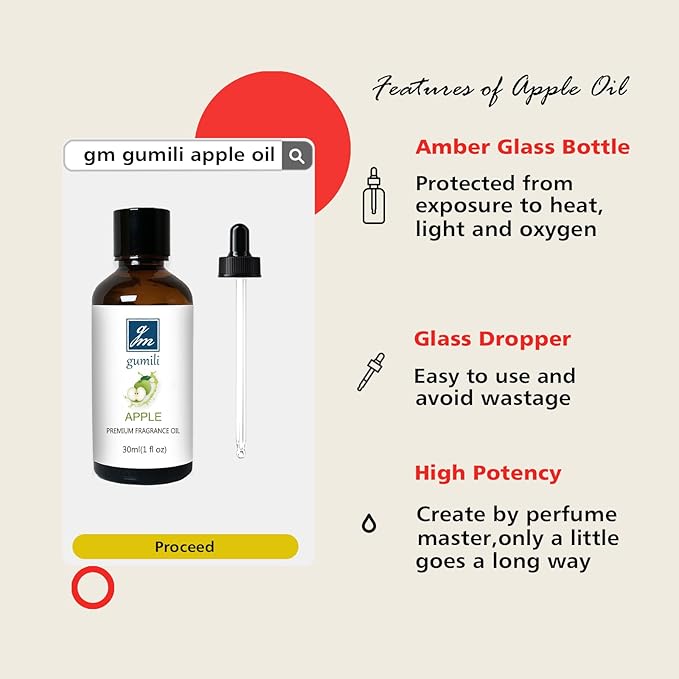 Apple Fragrance Oil, Perfume Oil, Home Scent Oils for Soaps, Candle Making, Dryer Balls, Diffusers, Laundry, Slime -1 oz /30ml