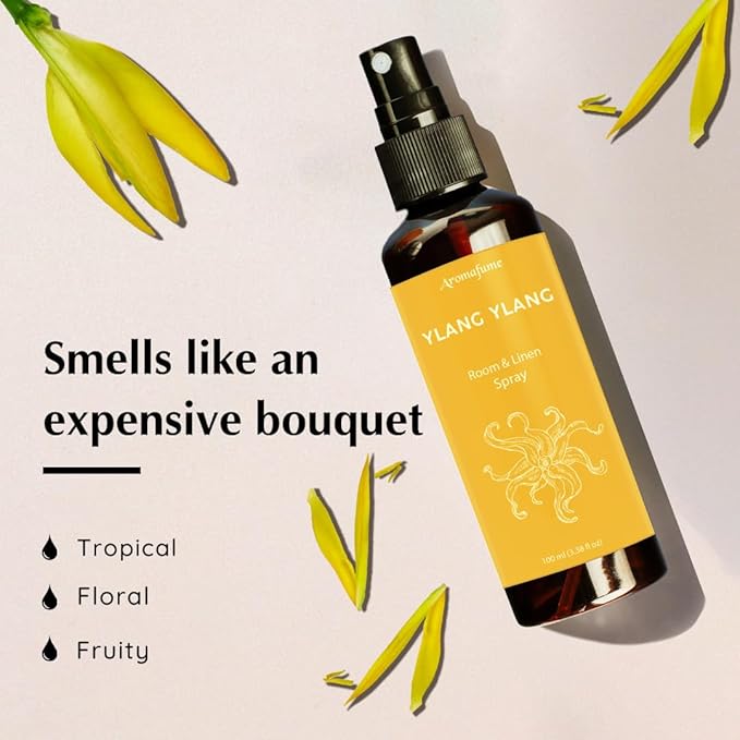 Ylang Ylang Room, Linen & Pillow Spray by Aromafume | 100ml/3.38 fl oz | with Ylang Ylang Essential Oil | Aromatherapy Spray | Mist for Bedding, Fabrics