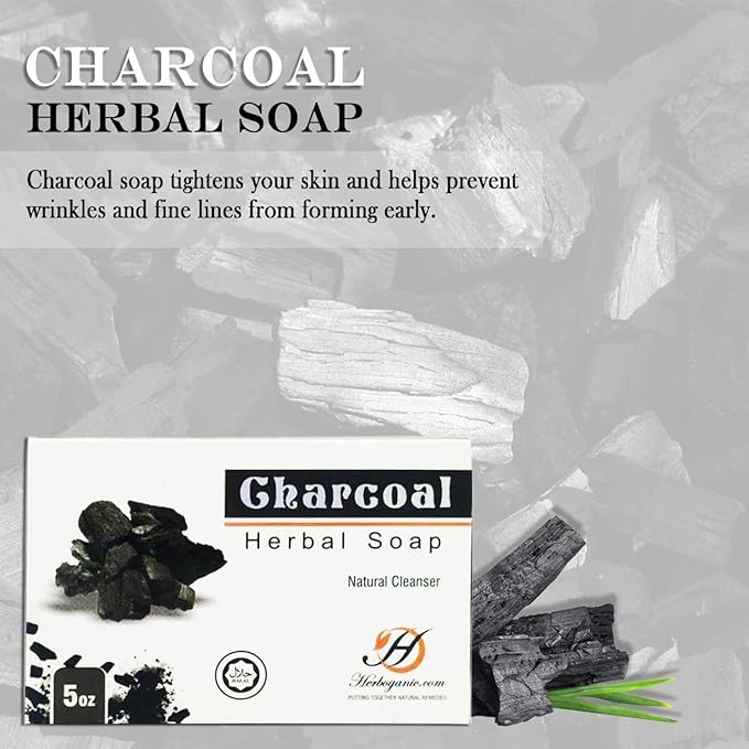 HERBOGANIC Charcoal Herbal Soap | Pack of 6 of 5oz soap Bar | Ideal for Men and Women, Soothing and Nourishing Soap for Moisturization