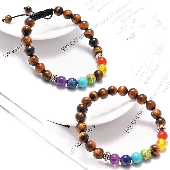 AD Beads 2Pcs His & Hers Distance Beads Bracelets Elastic Natural Stone Yoga Bracelet