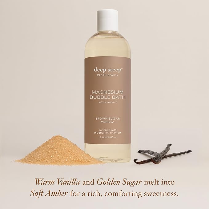 Deep Steep Magnesium Bubble Bath, 15.6 oz – Foaming Soak with Magnesium, Coconut Oil, Aloe, Vitamin C, Shea Butter & Argan Oil – Vegan, Clean Beauty for Stress & Sleep (Brown Sugar Vanilla)