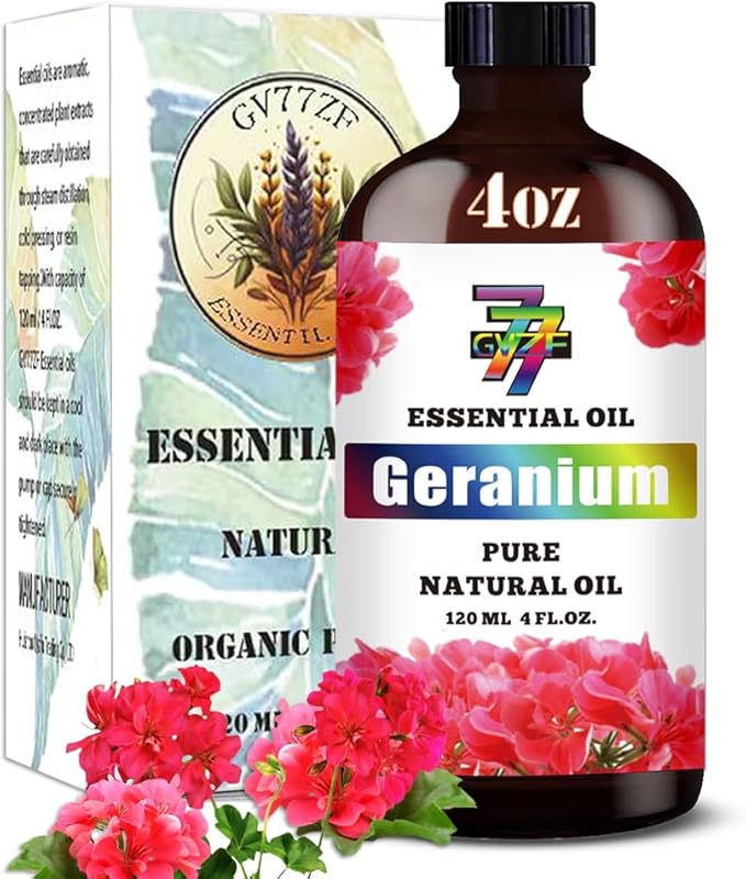 Geranium Essential Oil (4 oz/120 ml) — Geranium Oils for Aromatherapy, diffusers, humidifiers, Home fragrances, DIY Skincare, soap Making, DIY Candle, Relaxation, Yoga, and Meditation
