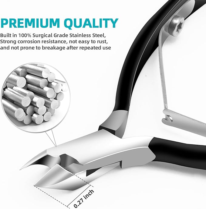 Cuticle Trimmer with Cuticle Pusher, RONAVO Cuticle Remover Stainless Steel Professional Cuticle Nipper, Durable Pedicure Manicure Tools (Matte Black)