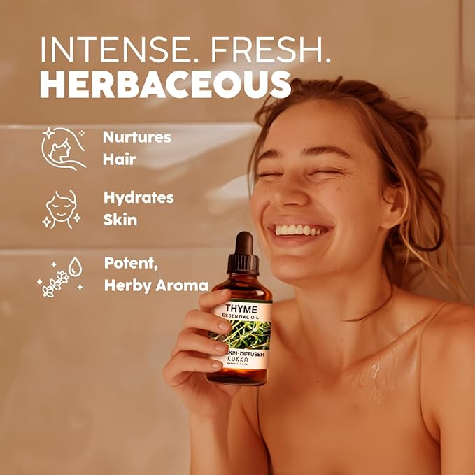 KUKKA Thyme Essential Oils - 4 Fl Oz - for Hair, Skin, Diffuser, Aromatherapy & DIY Soap Making Scent