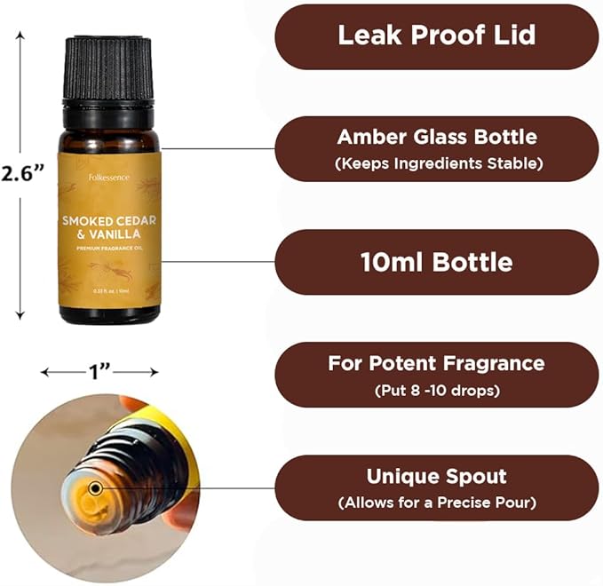 Folkulture Essential Oils for Home | Set of 3 (0.34 fl oz x 3) Fall Essential Oil or Diffuser Oils for Relaxation | Cedar, Cinnamon or Fall Scents | Vanilla Essential Oil for Fall Essentials