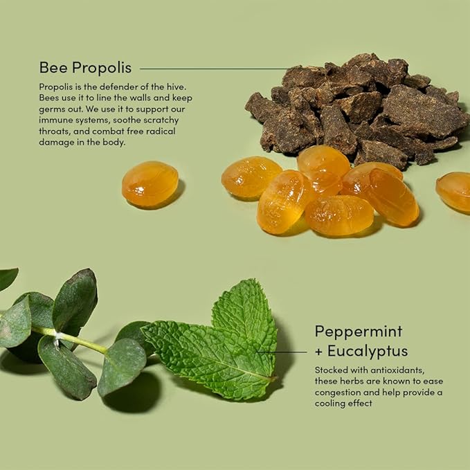 Beekeeper's Naturals Soothing Mint Eucalyptus Cough Drops, Immune Support with Vitamin D, Zinc and Propolis, Cooling & Throat Soothing Lozenges, 14 Ct