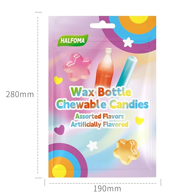 Halfoma Chewy Wax Bottle Candy with 3 Giant Fish - 30-Piece Assorted Fruit Flavors Chew Treats for Kids, Party Favors, Classroom Supplies,9.5oz