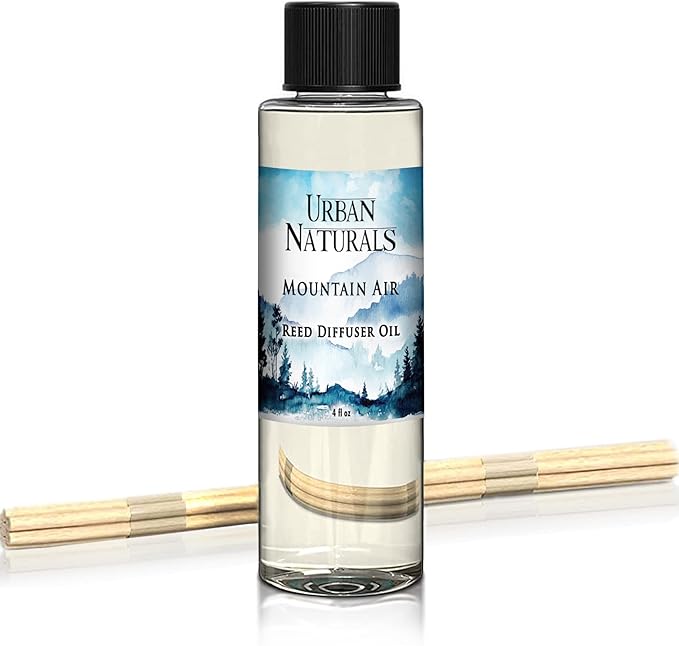 Urban Naturals Mountain Air Scented Oil Reed Diffuser Refill | Includes a Free Set of Reed Sticks! Fresh Herbs, Birch, Pear, Sage & Amber Fragrance Notes | 4 oz.
