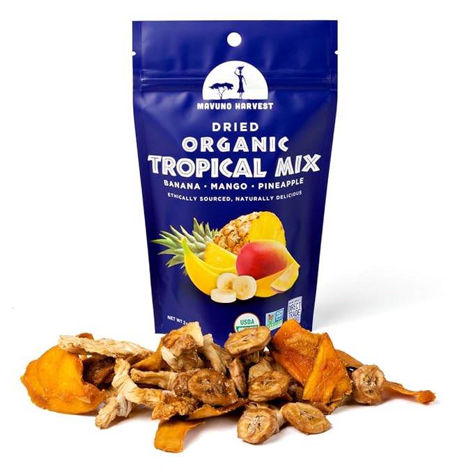 Mavuno Harvest Tropical Mix Dried Fruit Snack | Unsweetened Organic Mixed Dried Fruit | Gluten Free Healthy Snacks for Kids and Adults | No Sugar Added, Vegan, Non GMO | 2 Ounce, Pack of 3