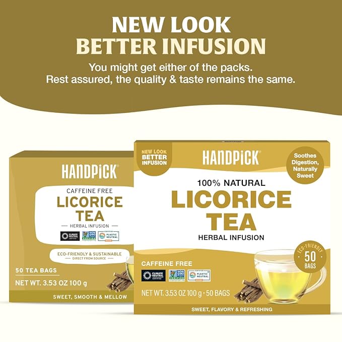 HANDPICK, Licorice Root Tea Bags (50 Count, 2g/tea bag) Licorice Tea | Non-GMO, Caffeine Free | Goodness of Cinnamon, Blackpepper, Clove, Cardamom & Ginger