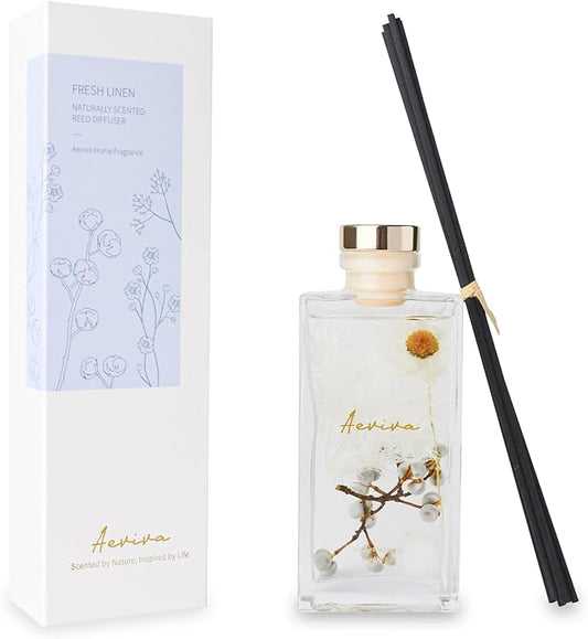 Flower Reed Diffuser Set, 5 oz Fresh Linen Scent Diffuser with Sticks, Home Fragrance Scented Oil Reed Diffusers for Home, Bathroom, Decor & Gift
