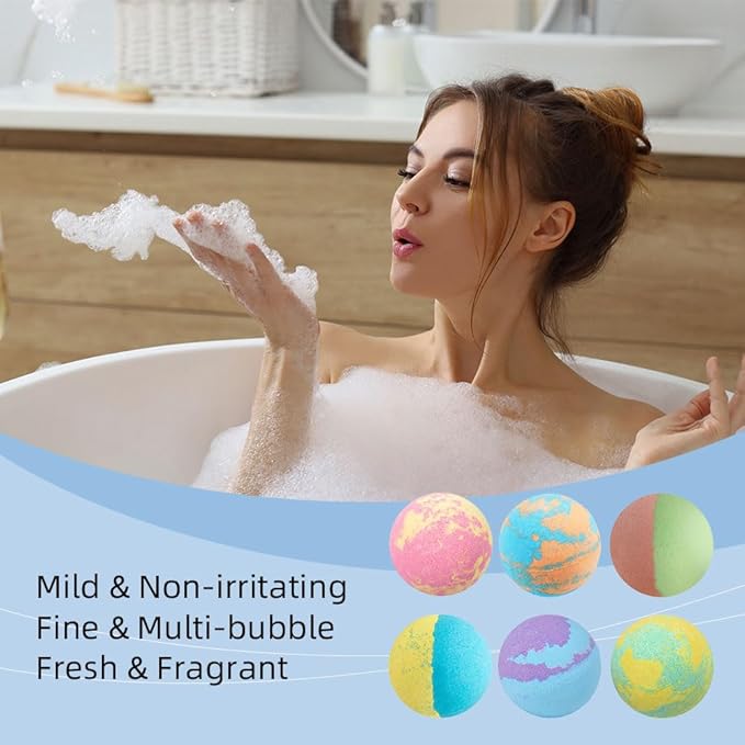 Bath Bombs Gift Set for Women,6 Scents Natural Relaxing Bath Balls for Her to Moisturize Skin,Relaxing Body,Soften Skin,Long-Lasting Fragrance and Rich Foam,Handmade Bubble Bathbombs (Blue)