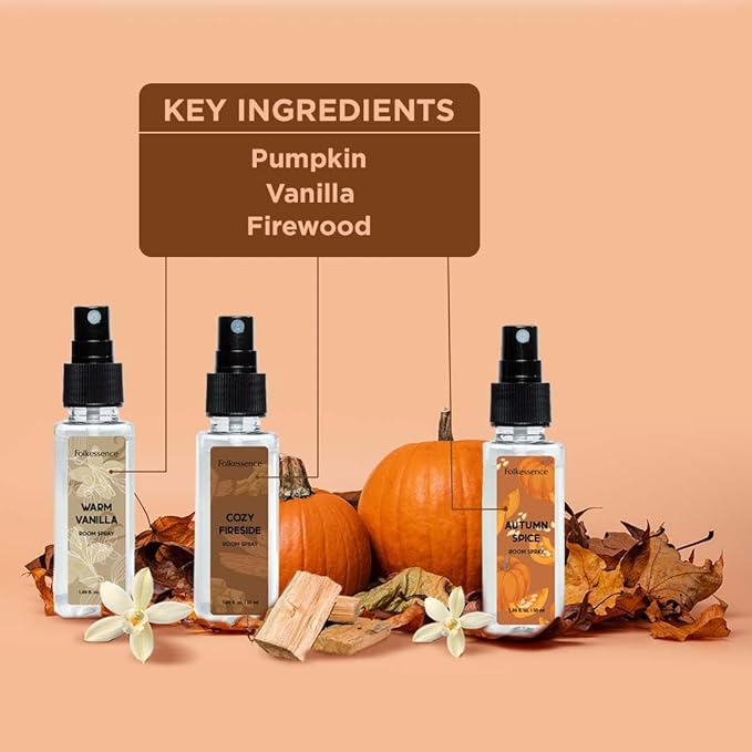 Folkulture Air Fresheners - Set of 3 Odor Eliminators | Vanilla Fragrance Spray for Home | Autumn Spice or Fall Scents Room Spray for Living Rooms, Bathrooms with Natural Essential Oils | 5.1 Oz