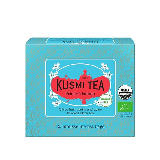 Kusmi Tea - Prince Vladimir - Organic Earl Grey Black Tea with Orange - Flavored with Citrus, Cinnamon, Bergamot, Vanilla & Spices - Caffeinated Tea - 20 Tea Bags