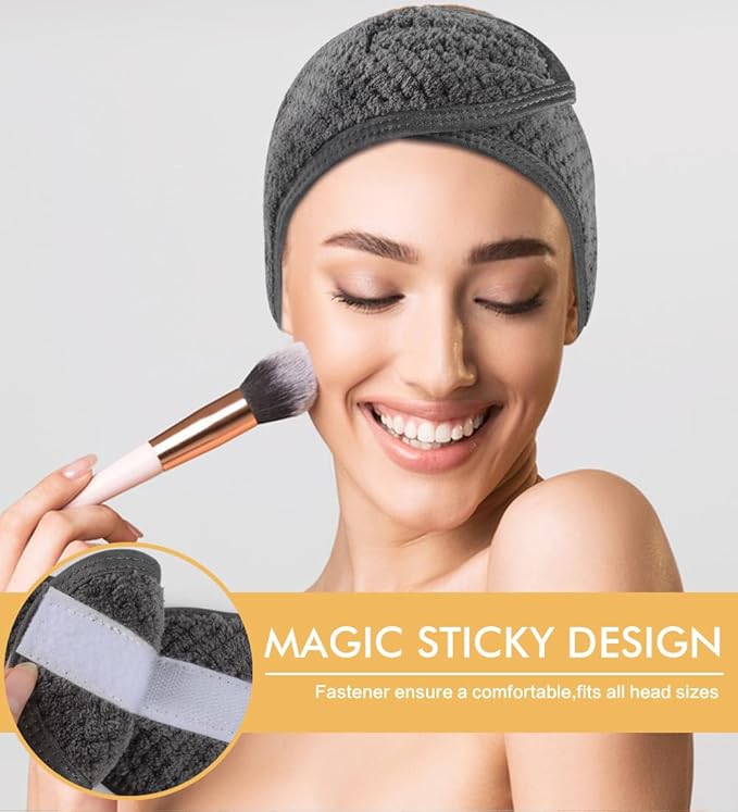 SINLAND Spa Headband for Women Ultra Soft Adjustable Makeup Hair Band with Magic Tape, Stretch Head Wrap for Bath, Shower, Facial Mask, Yoga