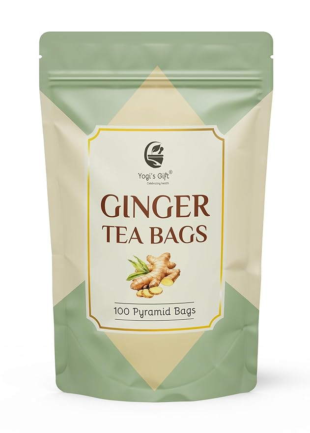 Ginger Tea Bags – 100 Count Pyramid Tea Bags – 100% Pure dried ginger root tea – Bold & Spicy Herbal Flavor Ginger Tea – By Yogi’s Gift®