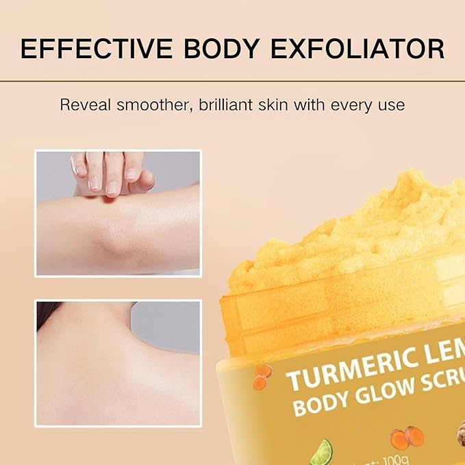 Turmeric Body Scrub Exfoliator with Loofah – Exfoliating Body Scrub for Face, Foot, Bikini Zone & Dead Skin Removal, Deep Cleansing Foot Scrub with Vitamin C for Smooth Skin, Acne Skin